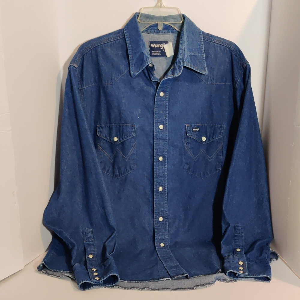 Wrangler Denim Button Down w/Pearl Snaps 17-35 XLong Tails